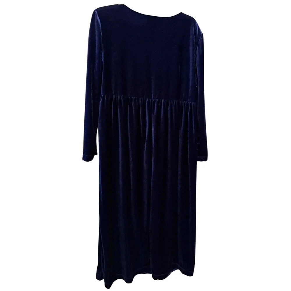 Vtg More Jazz Velvet Choir Dress Navy Blue Long Sleeve Formal Maxi Dress 18 - Picture 5 of 9